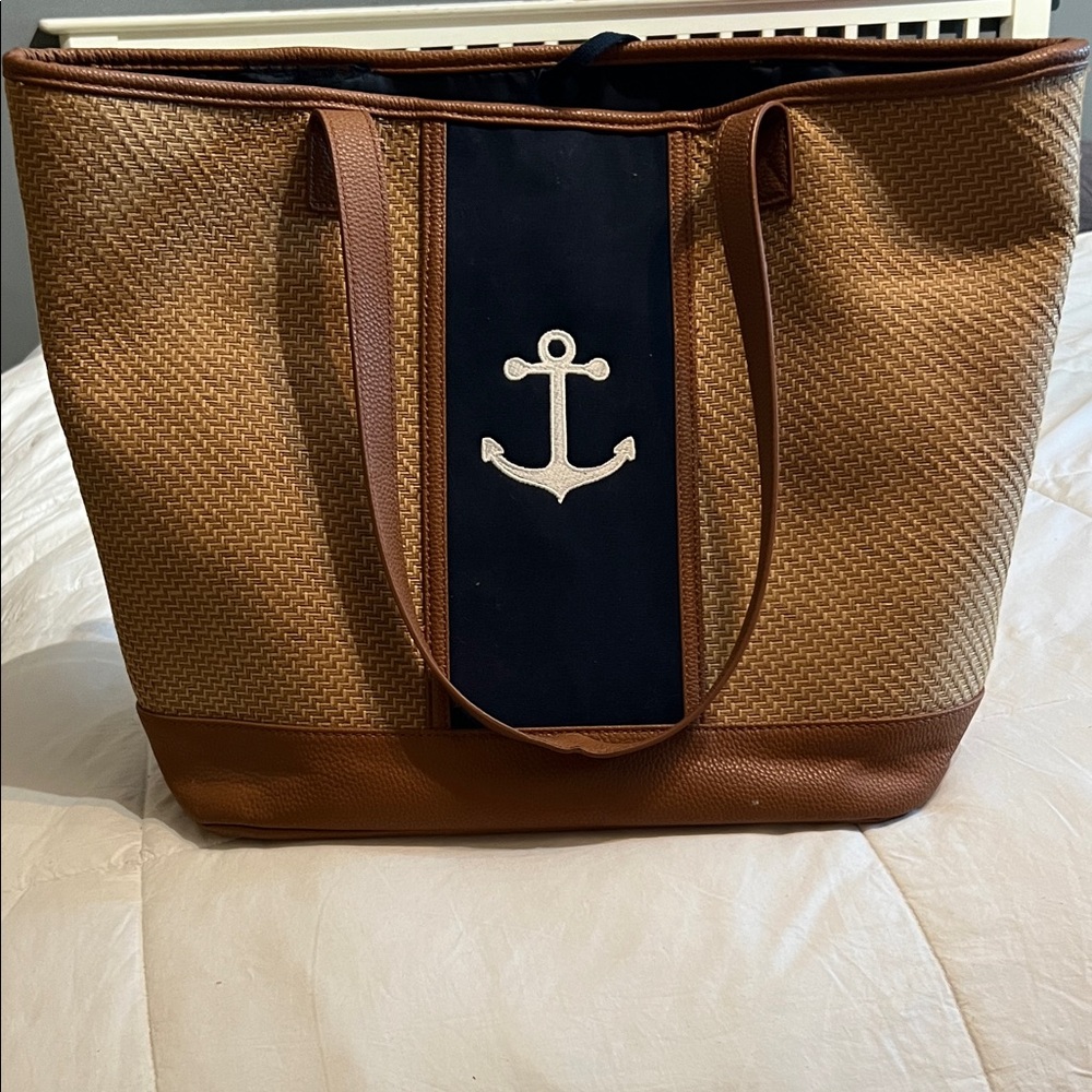Thirty-One Brown and Navy Anchor Tote Bag